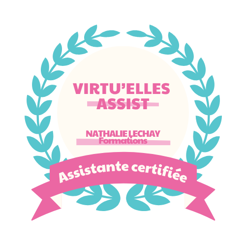Badge “Assistante virtuelle certifiée – Formation Virtu’Elles Assist par Nathalie Lechay”.