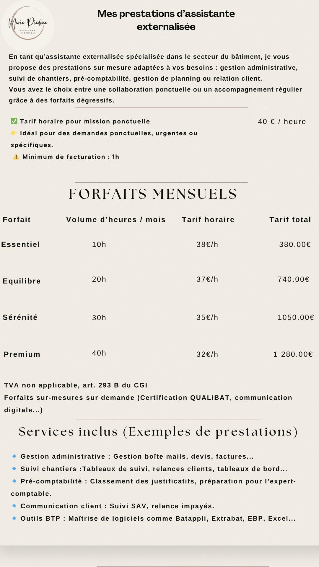 Mes tarifs d'assistante externalisée